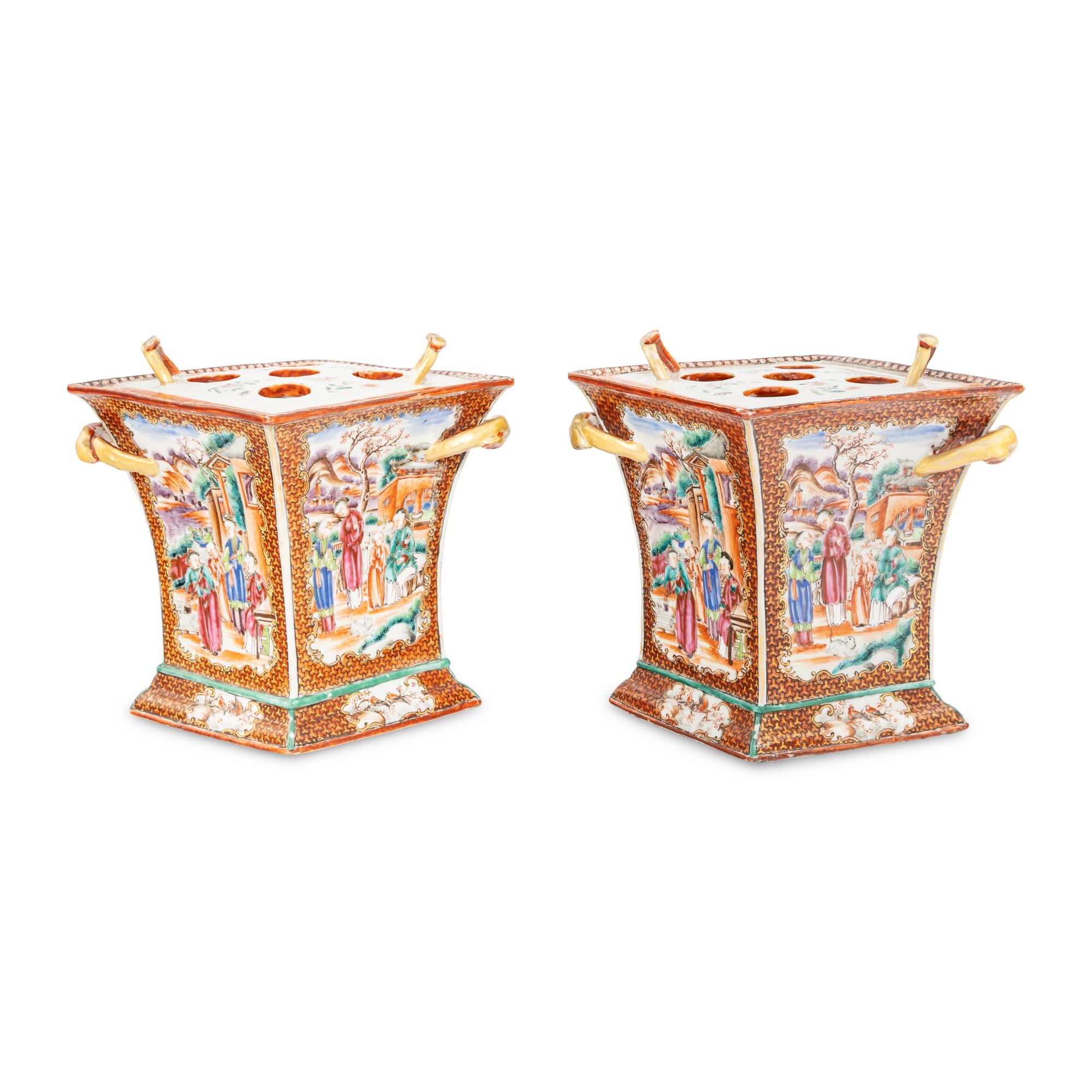 A Pair of Chinese Export Porcelain Bough Pots