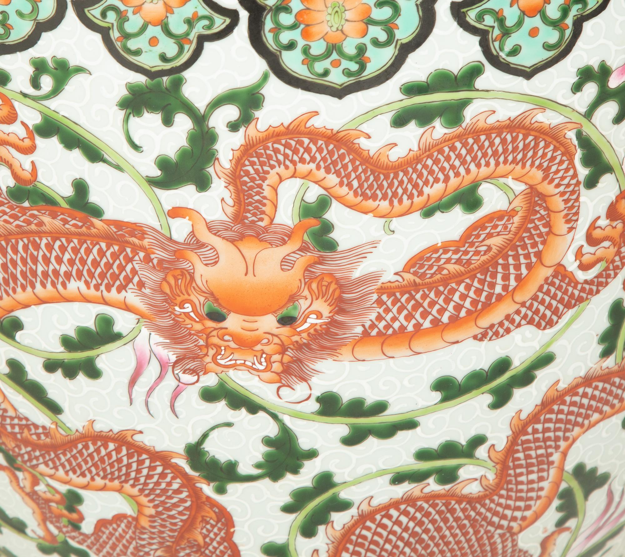 A Pair of Chinese Export Porcelain Jardinières with Dragon Decoration