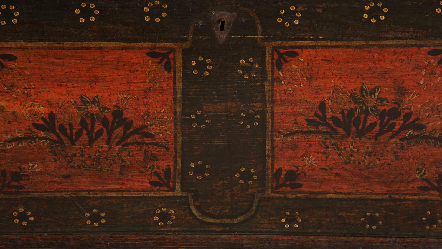 A German Painted Oak Wedding Chest with Floral Decoration