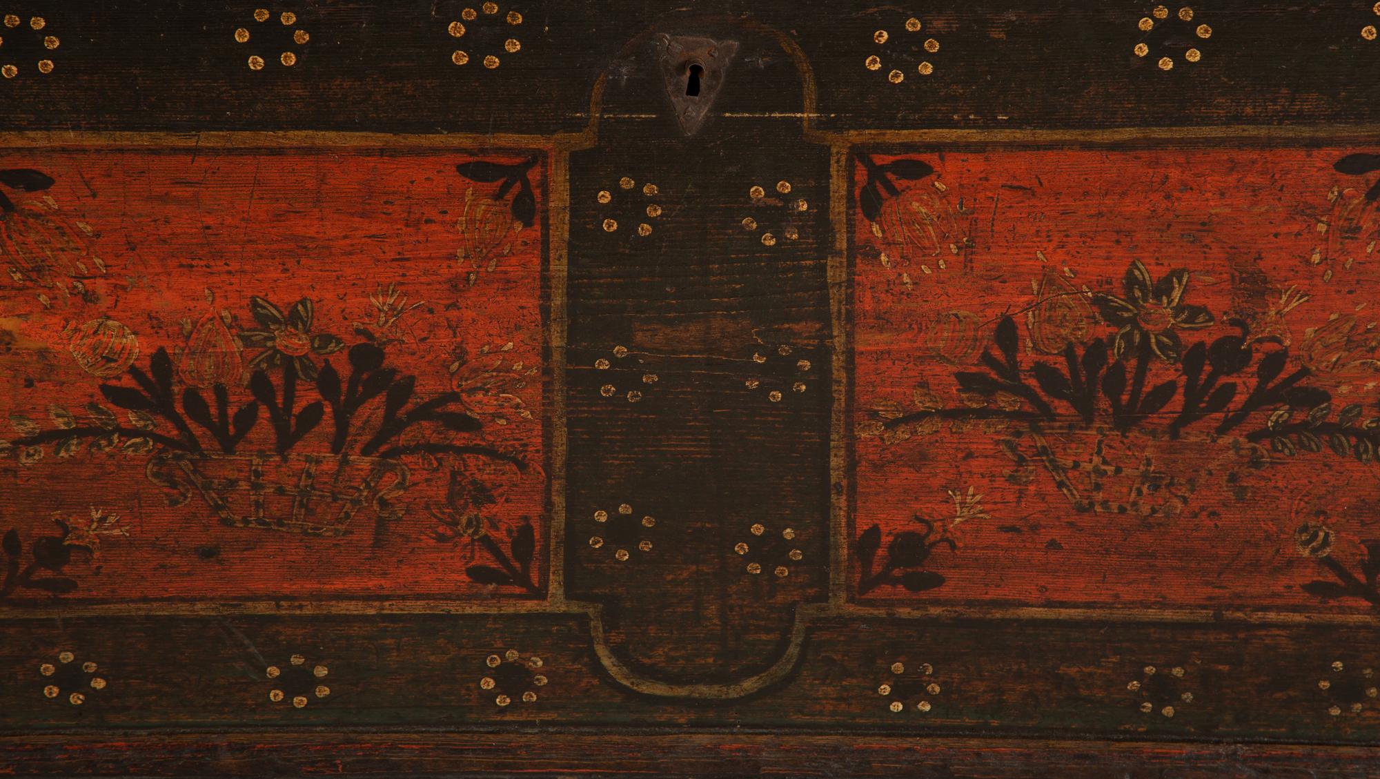 A German Painted Oak Wedding Chest with Floral Decoration
