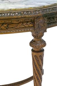 A Louis XVI Style Carved Oak Marble Top Parlor Table