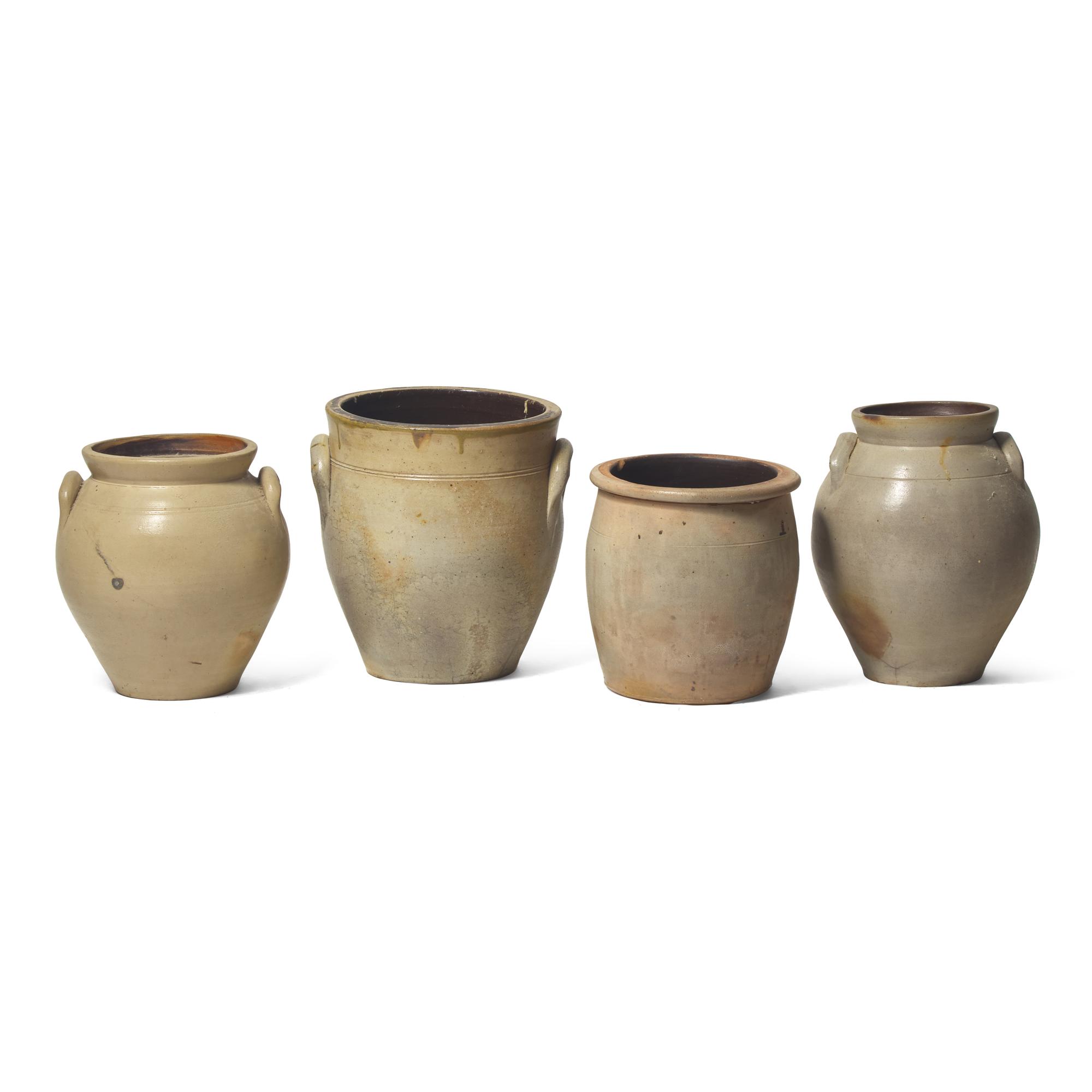 Four Small Cobalt-Decorated Stoneware Crocks