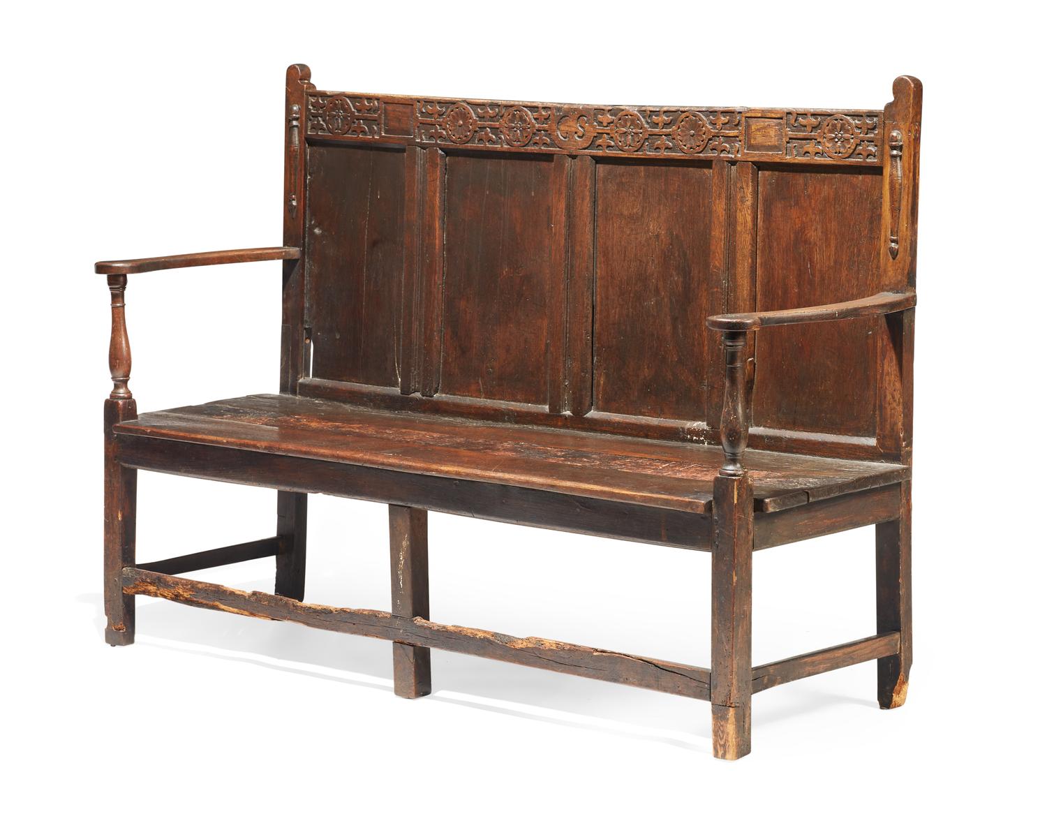 A James II Carved Oak Settle