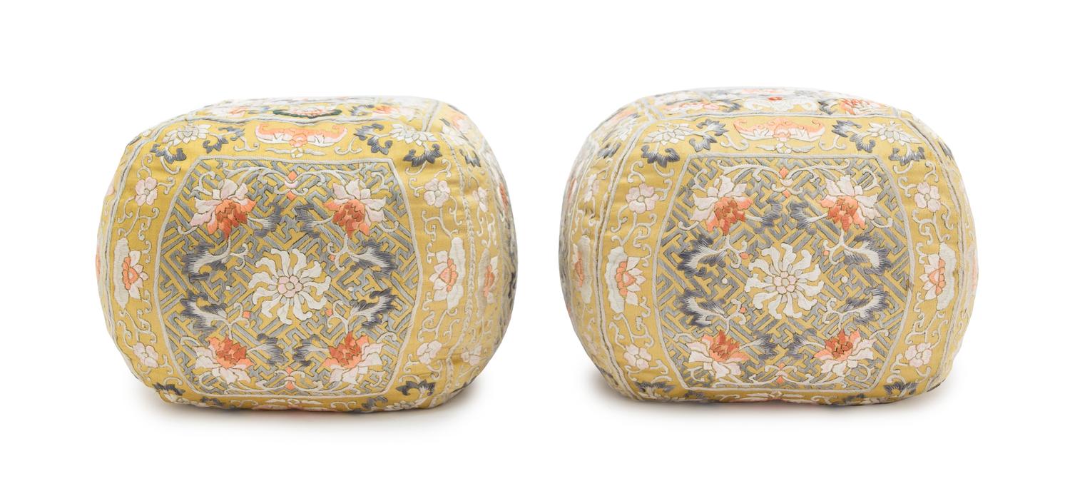 A Pair of Chinese Imperial Silk Arm Rest Pillows QING DYNASTY, 19TH CENTURY Height 7 1/4 x length 9 inches. — QING DYNASTY, 19TH CENTURY