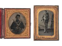 [CIVIL WAR-LATE INDIAN WARS] A pair of tintypes of armed soldiers, incl. a menacing cavalry private.