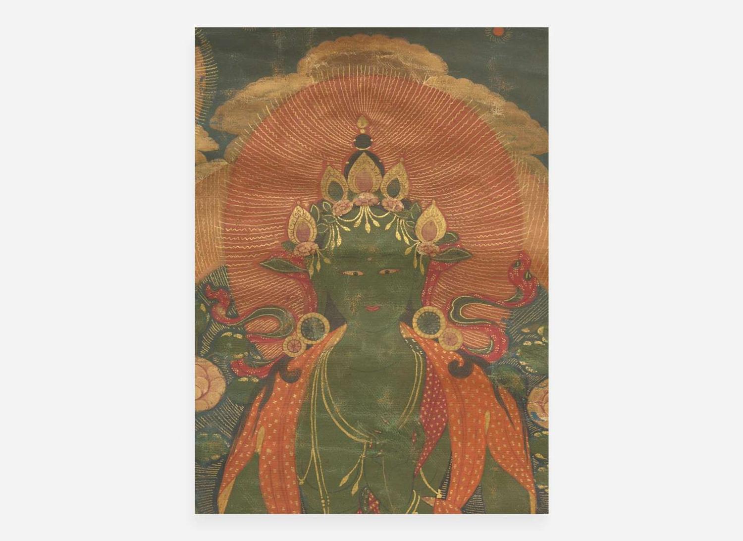 A Tibetan thanka depicting Green Tara, 19th century 藏傳綠度母唐卡 十九世紀