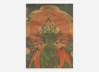 A Tibetan thanka depicting Green Tara, 19th century 藏傳綠度母唐卡 十九世紀