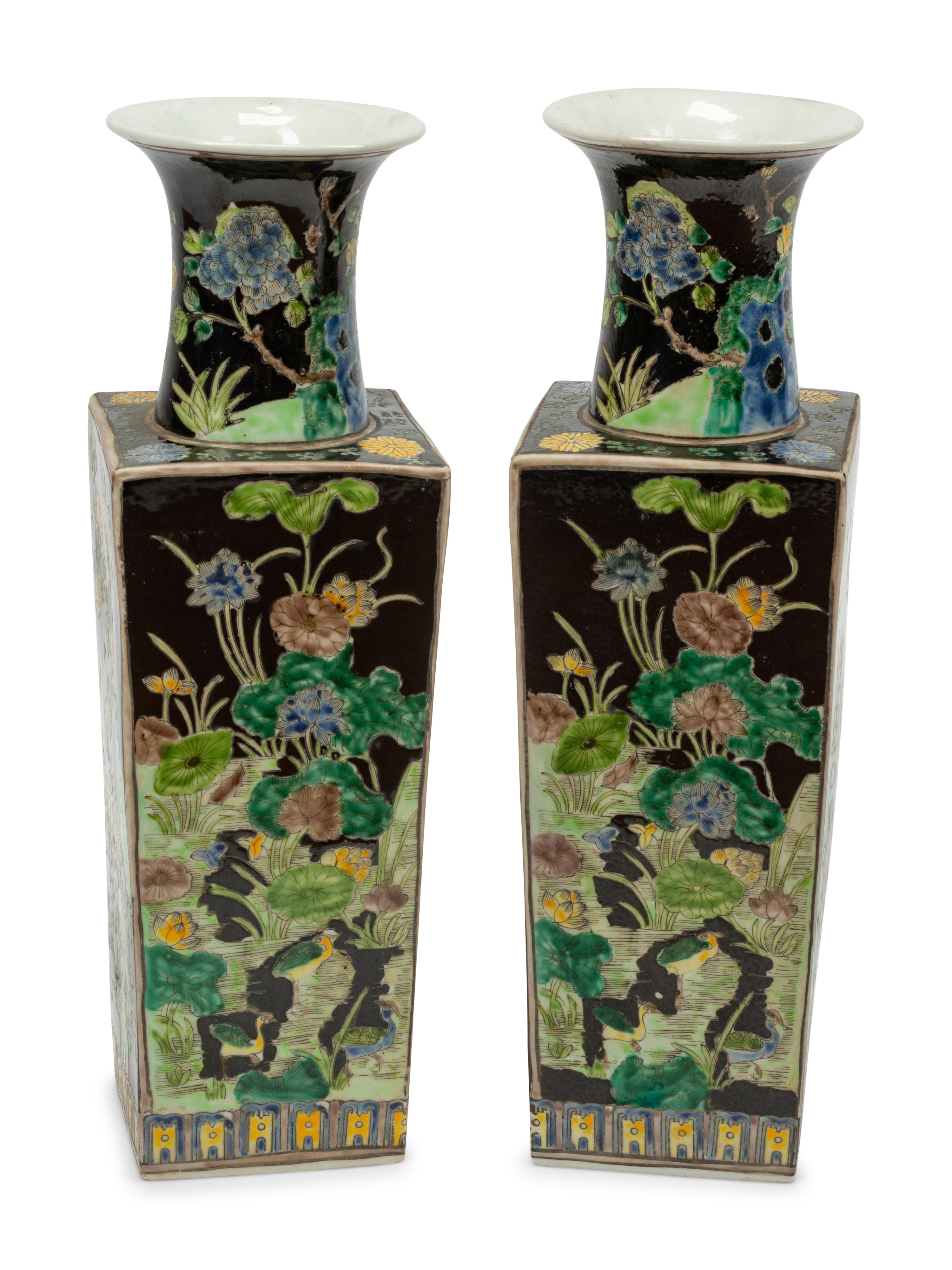 A Pair of Chinese Export Famille Noir Porcelain Vases