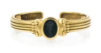 An 18 Karat Yellow Gold and Bloodstone Intaglio Cuff Bracelet, Kieselstein-Cord, Circa 1985, 33.25 dwts.