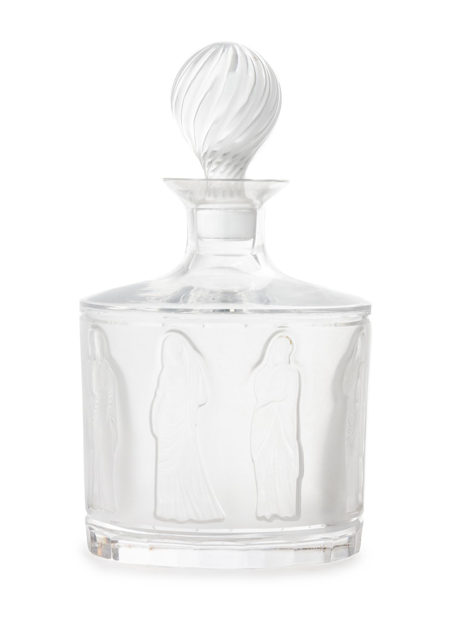 A Lalique Frosted Glass Femmes Antiques Decanter Height 10 inches.