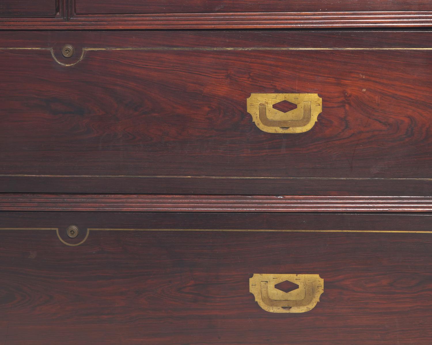 An English brass-inlaid rosewood campaign chest, 19th century