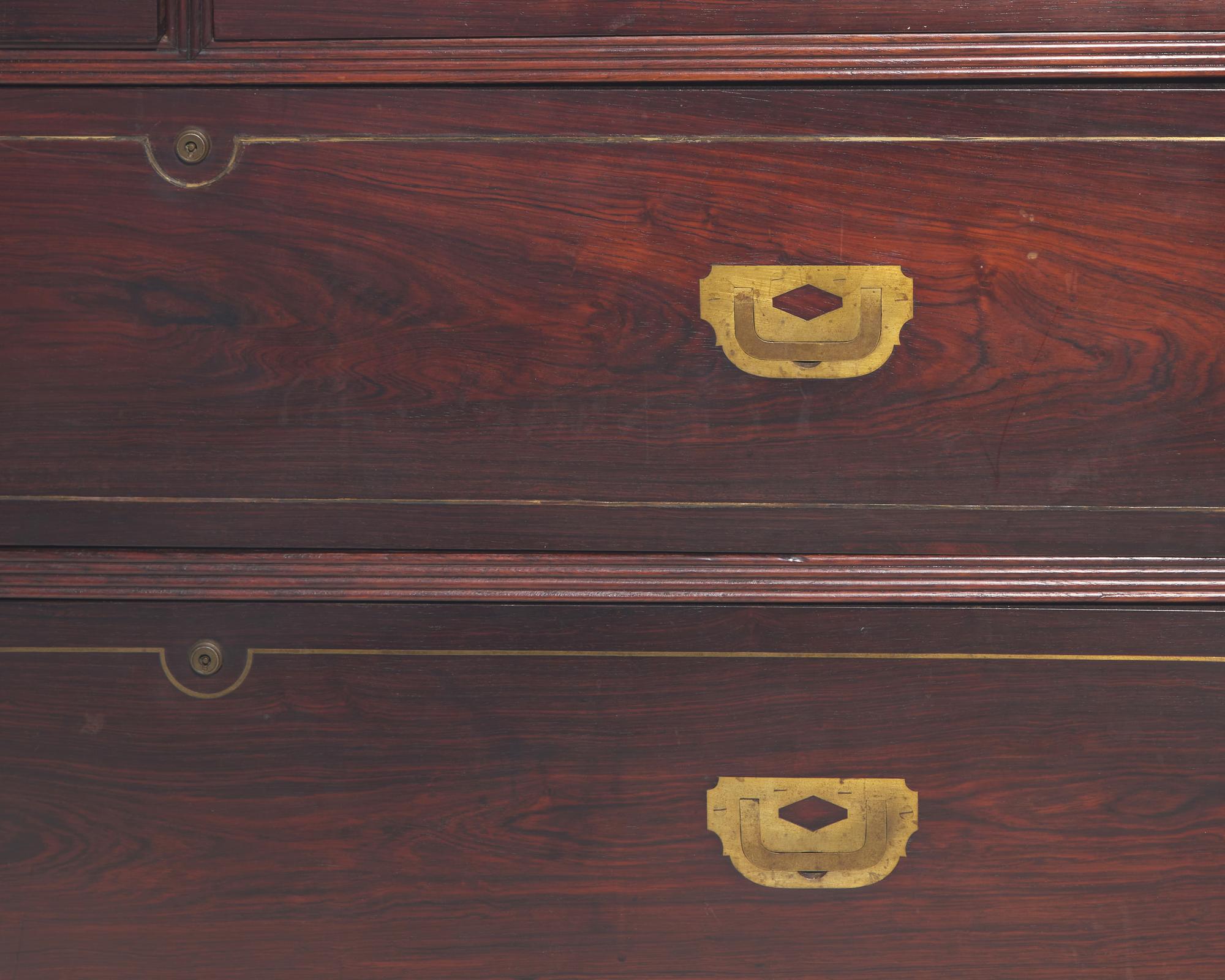 An English brass-inlaid rosewood campaign chest, 19th century