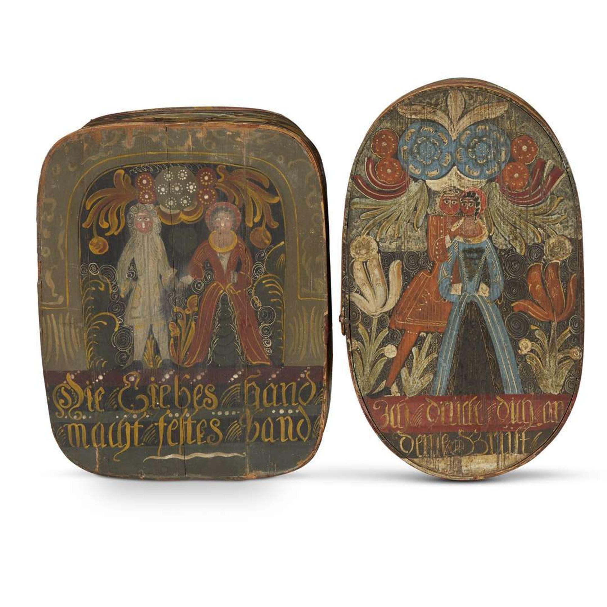 Two painted and decorated bride's boxes Continental, early 19th century