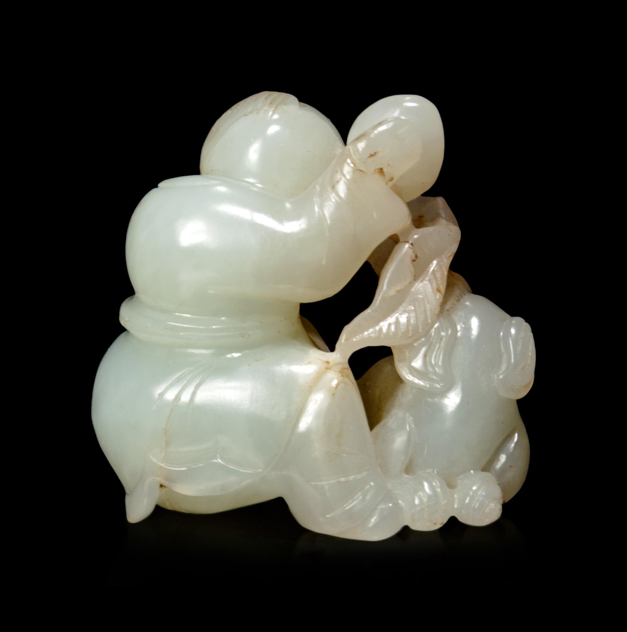 A Pale Celadon Jade Figural Group of Boy and Dog