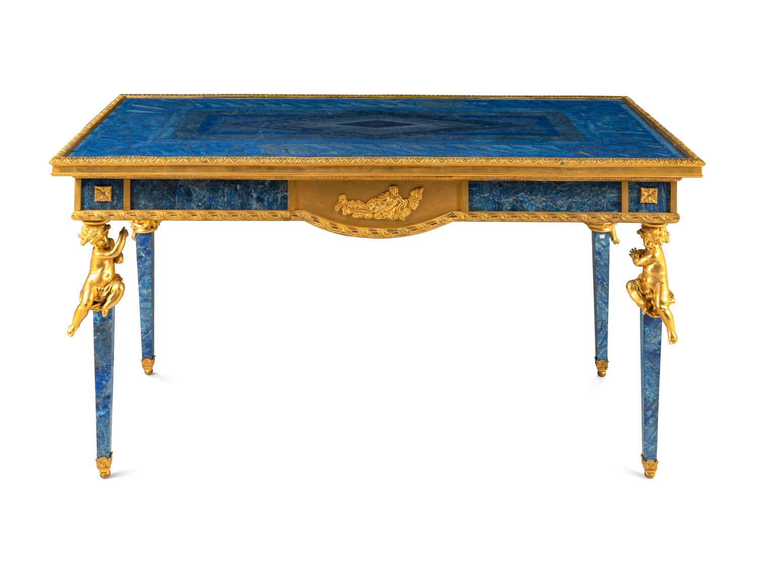 An Empire Style Gilt Bronze Mounted Lapis Lazuli Center Table