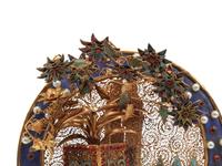 A Chinese Jeweled Filigree and Enamel Plate and Stand