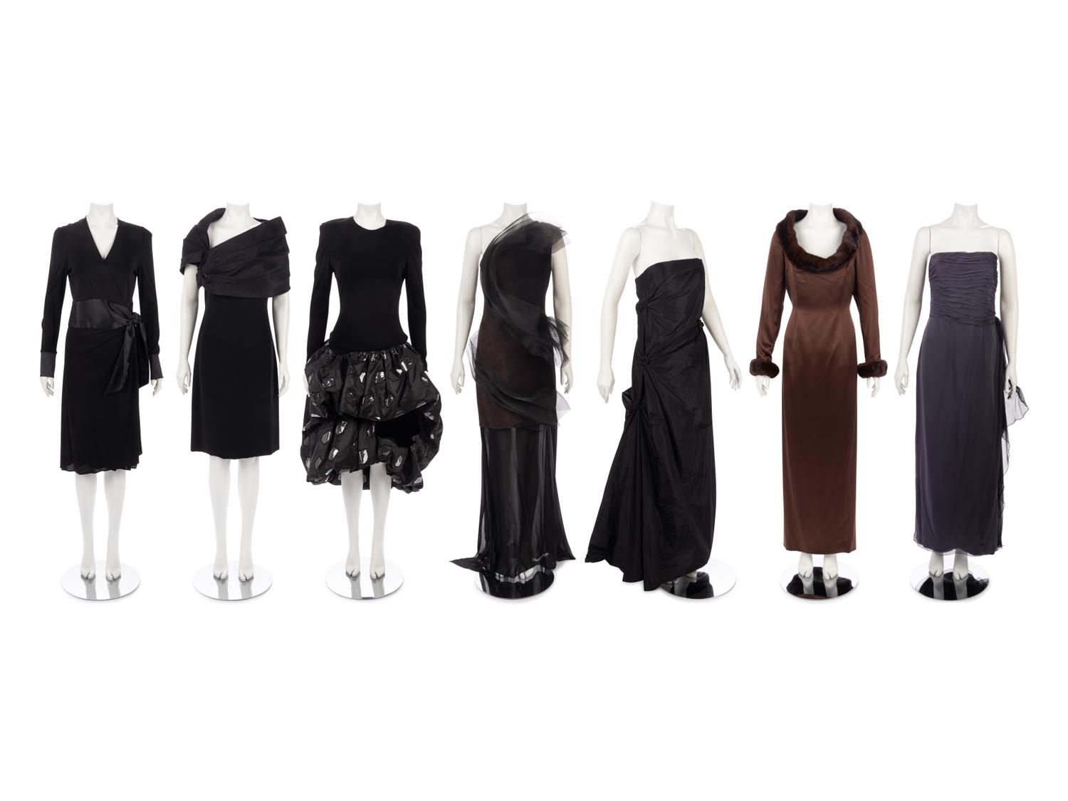 Collection of Seven Designer Evening Dresses: One Giorgio Armani, One Bill Blass, One Lawrence, One Akris, One Pamela Dennis, Two Roland Nivelais — Garage