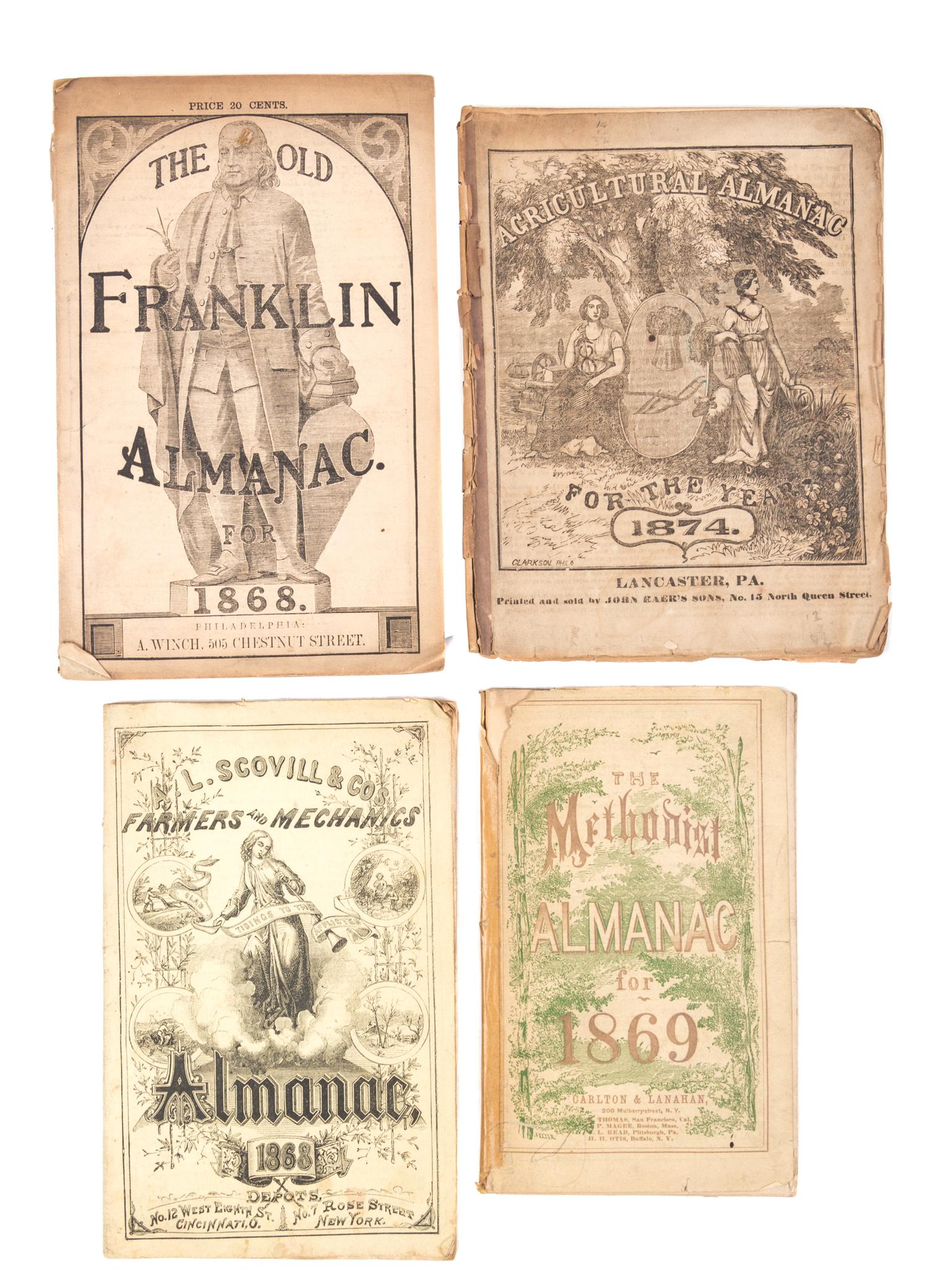 (ALMANACS) A collection of 19th-century almanacs, in one box.