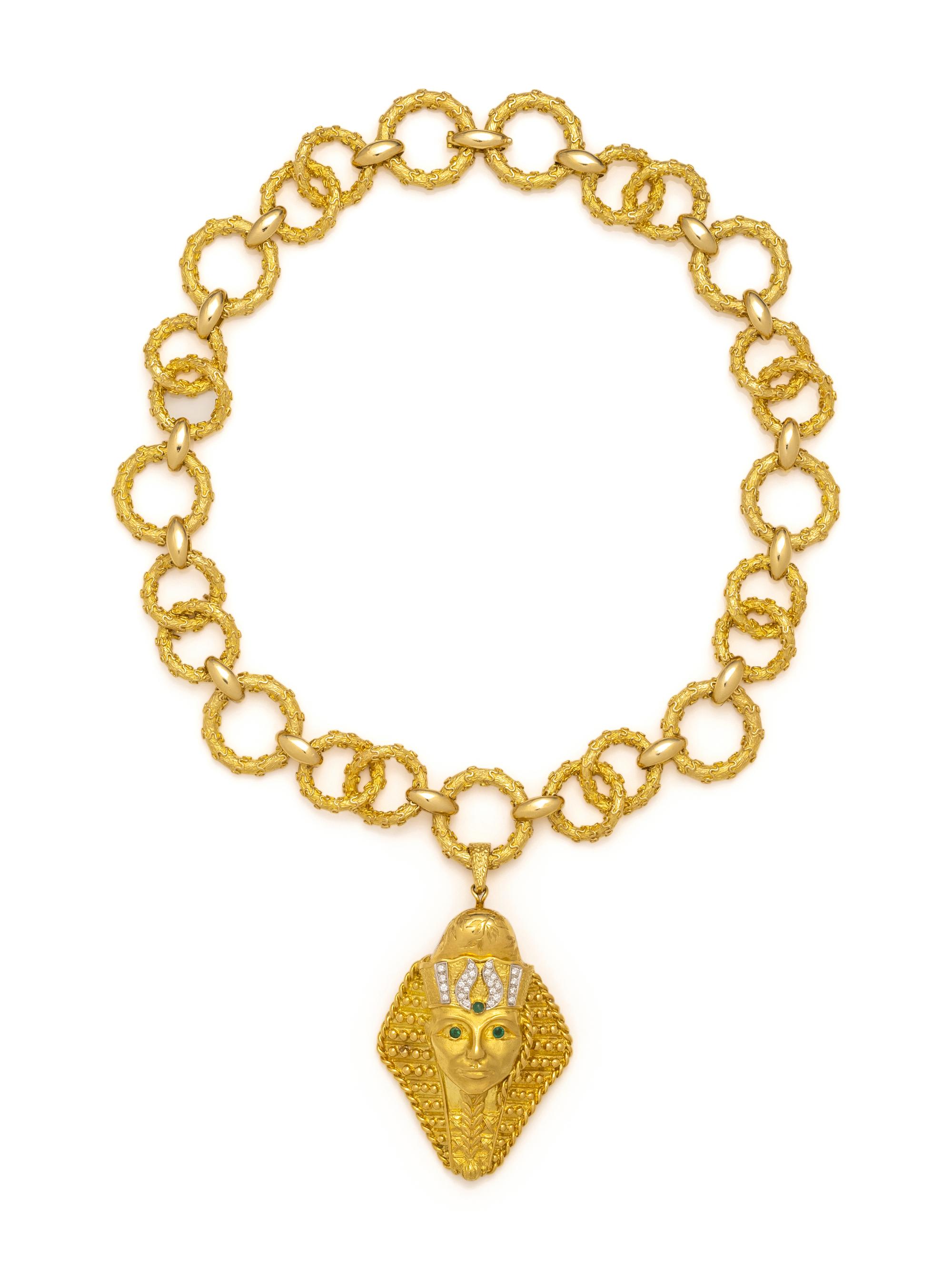 HAMMERMAN BROTHERS, YELLOW GOLD, DIAMOND AND EMERALD CONVERTIBLE NECKLACE