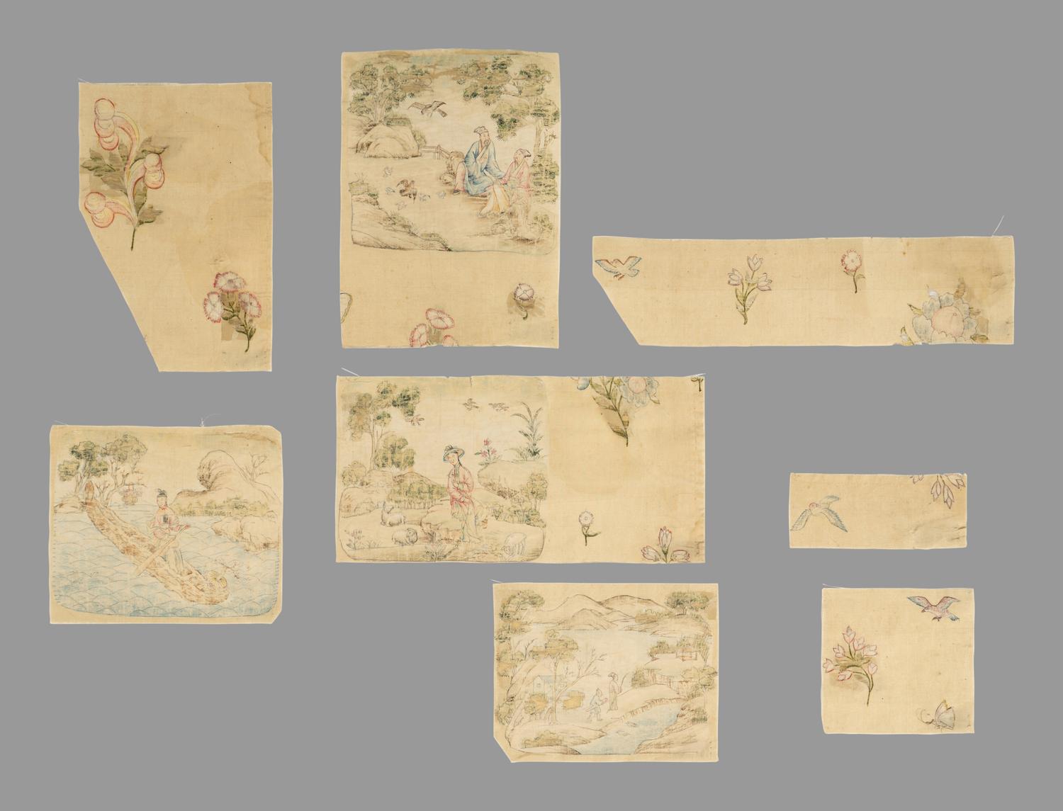 Six Chinese Embroidered Silk Panels