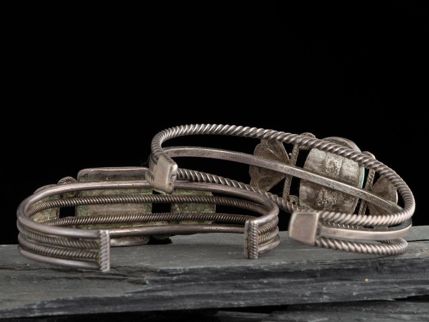 Navajo Twisted Wire Silver and Turquoise Cuff Bracelets