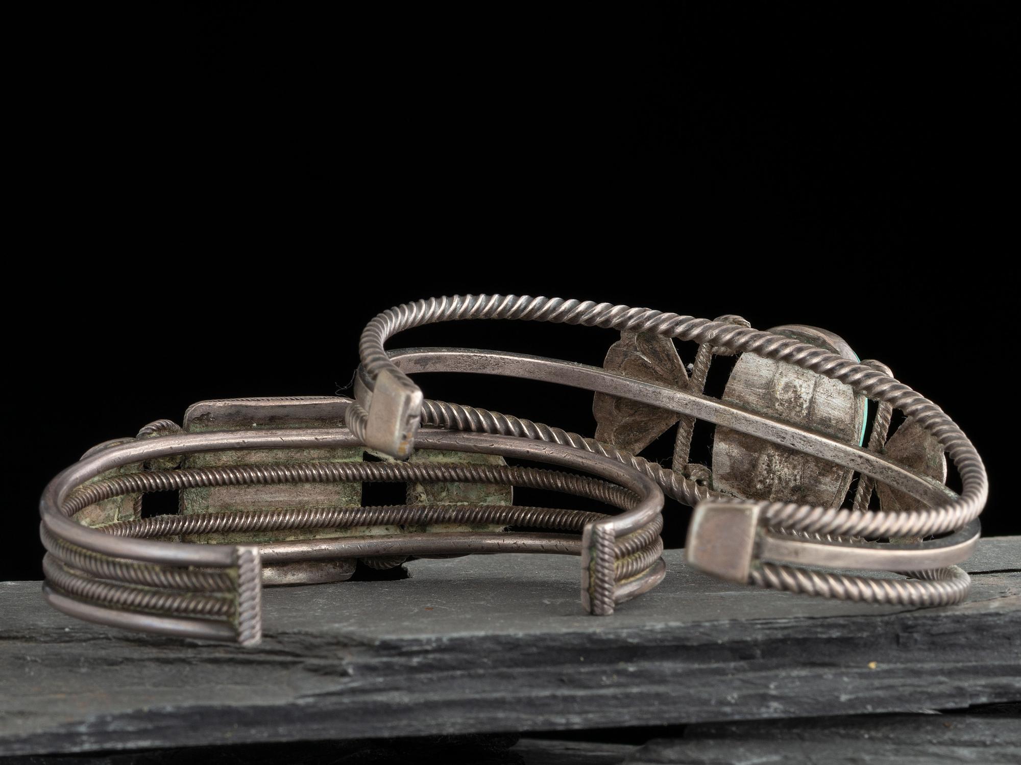 Navajo Twisted Wire Silver and Turquoise Cuff Bracelets