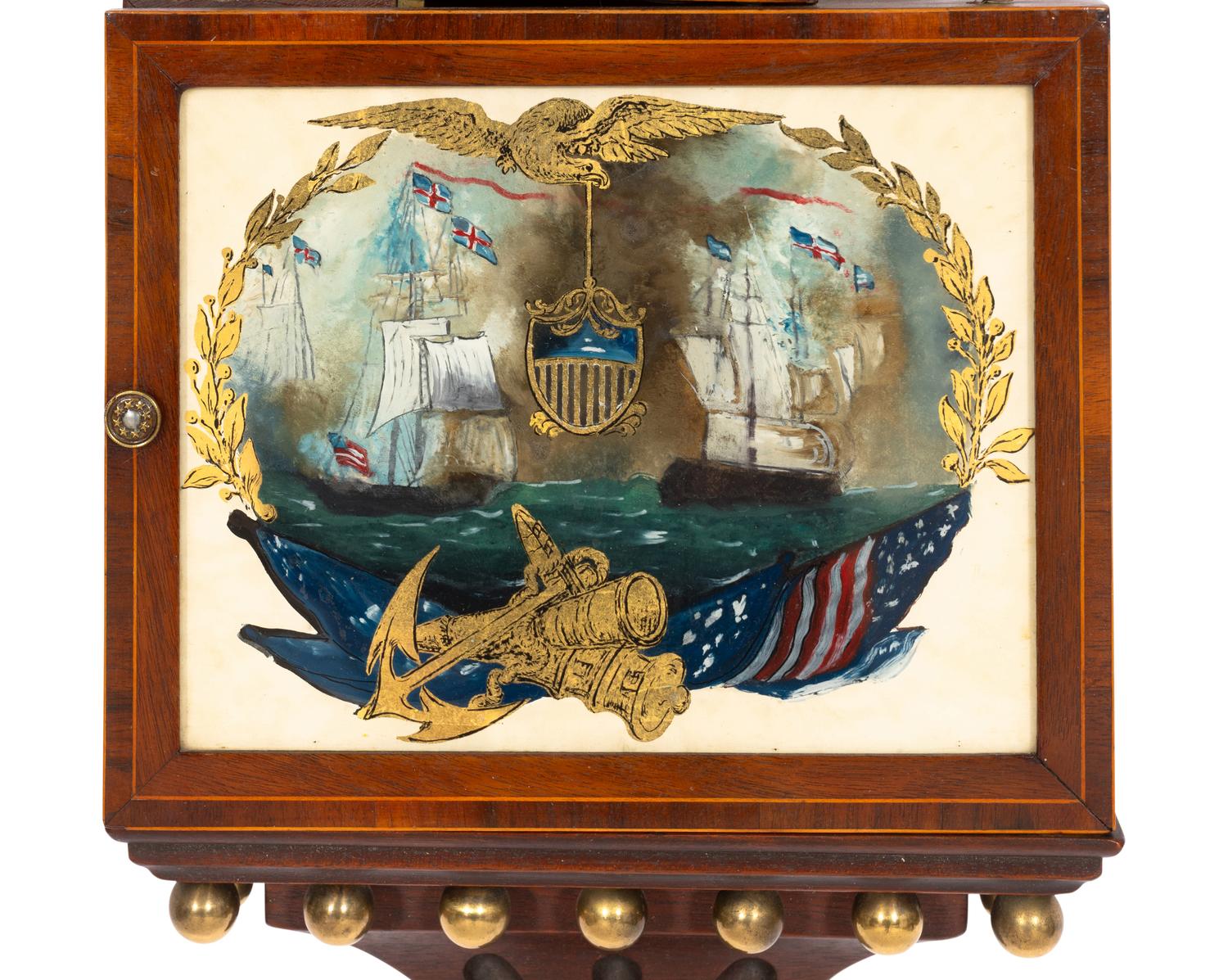 A Federal Style Mahogany and Verre Eglomise Banjo Clock