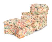 A Chinoiserie Chintz-Upholstered Club Chair and Ottoman