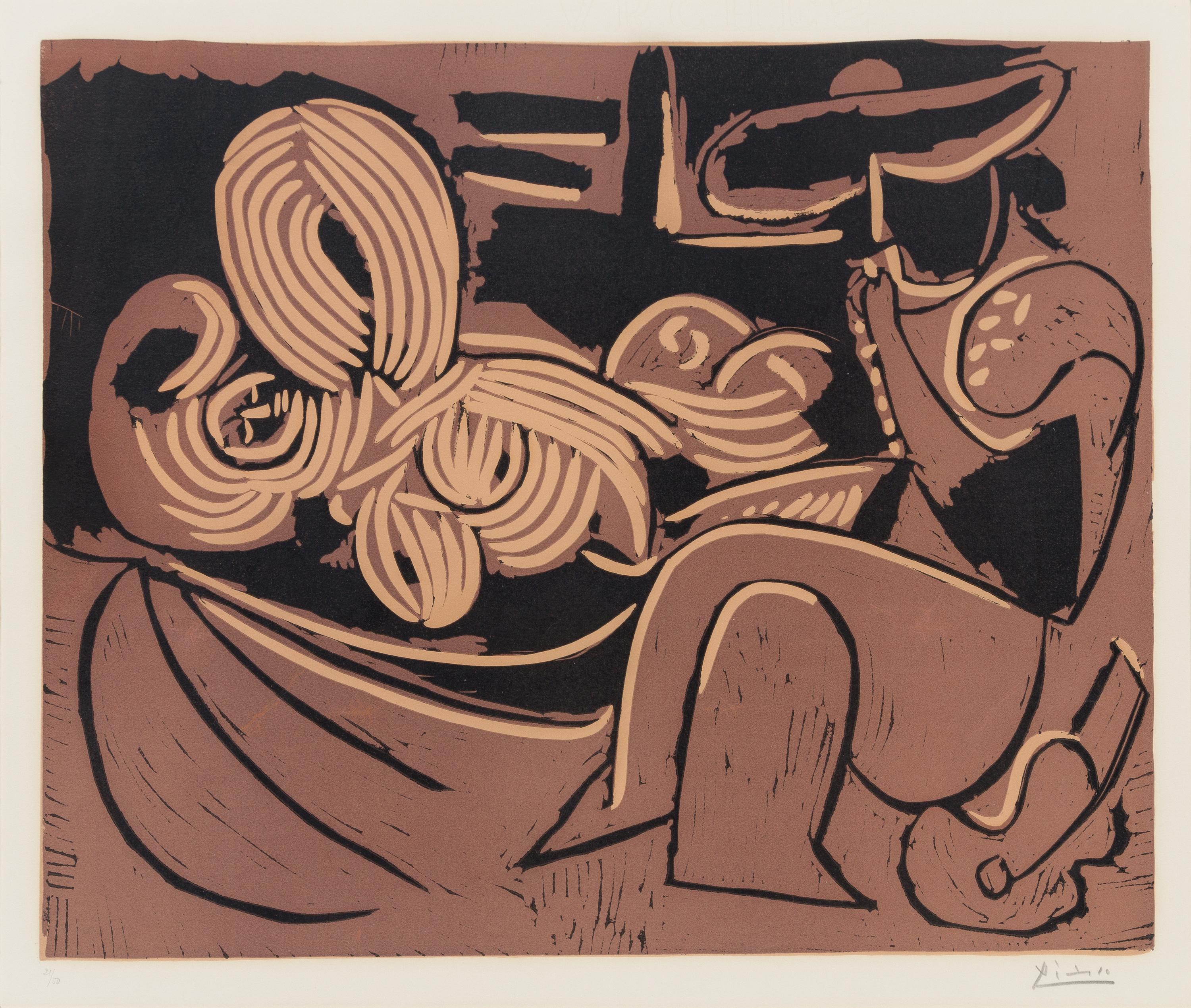 Pablo Picasso, (Spanish, 1881-1973), Femme Couchée et Homme à la Guitare, 1959