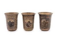A Set of Three Russian Niello Silver Tumblers