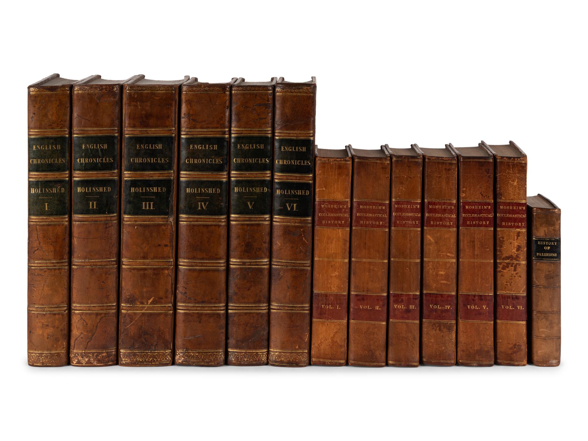 [FINE BINDINGS]. A group of 13 volumes in fine full or half leather, including works relating to history.