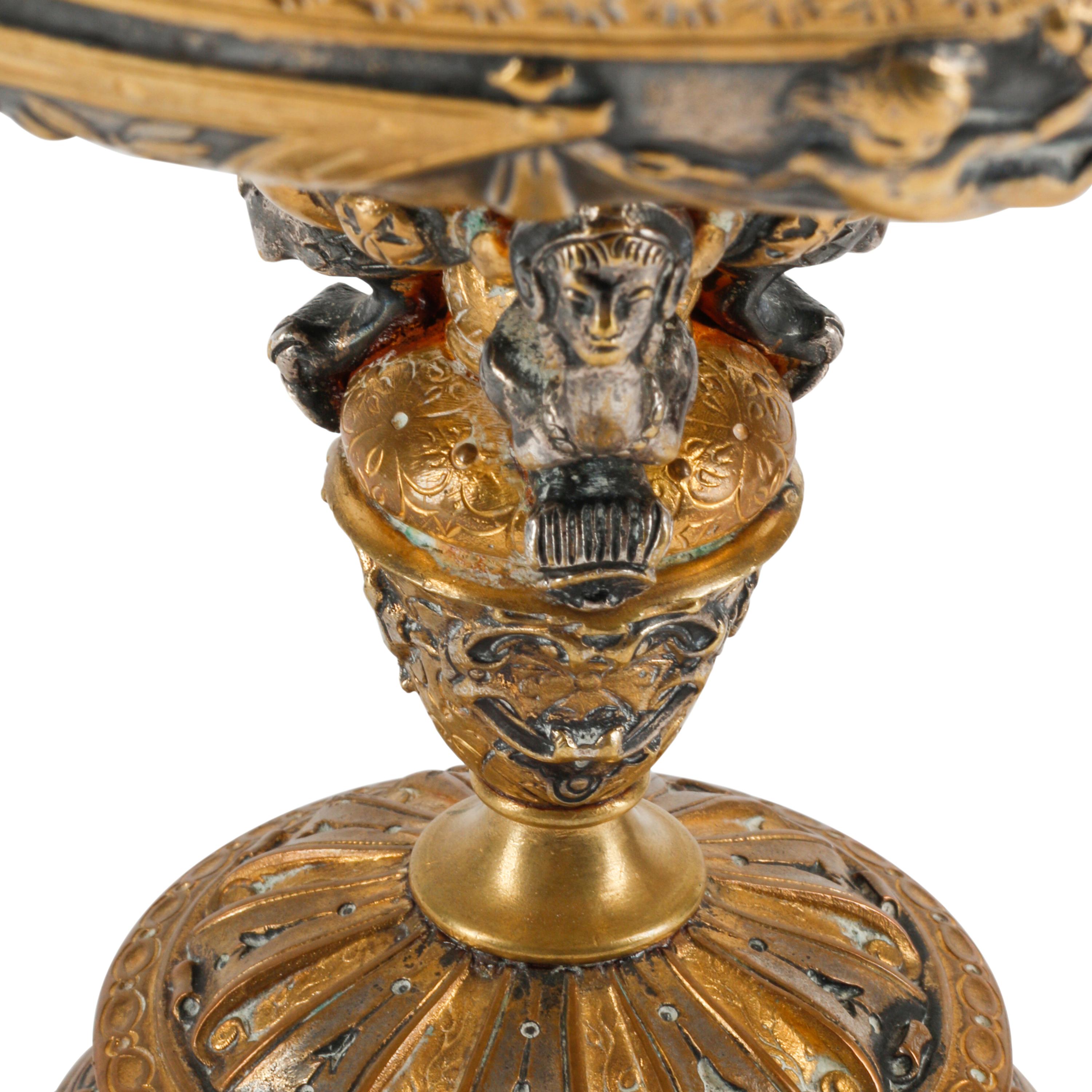 A Pair of Continental Gilt and Silvered Bronze Tazze