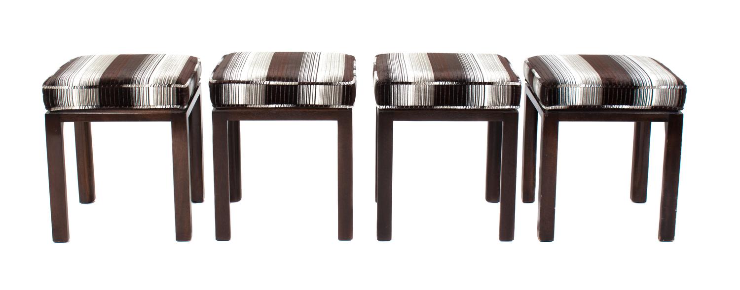 A Set of Four Stools Height 19 x width 16 1/2 x depth 16 inches. — DUNBAR