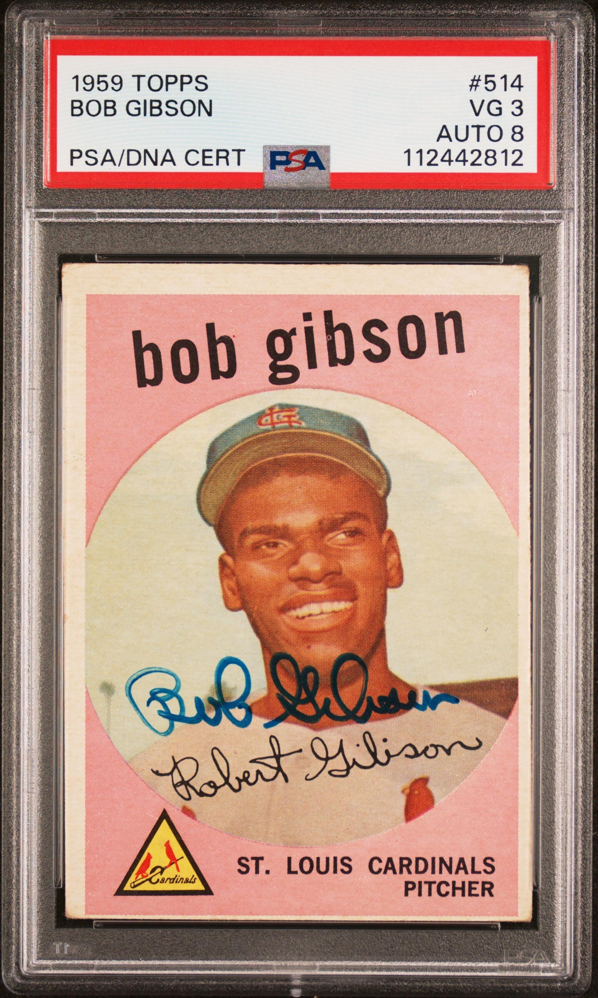 A 1959 Topps Bob Gibson Signed Autograph Rookie Baseball Card (PSA 3 VG, AUTO 8)