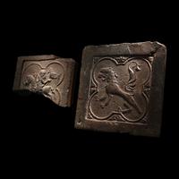 Two Medieval Earthenware Floor Tiles with a Falconer and Lion