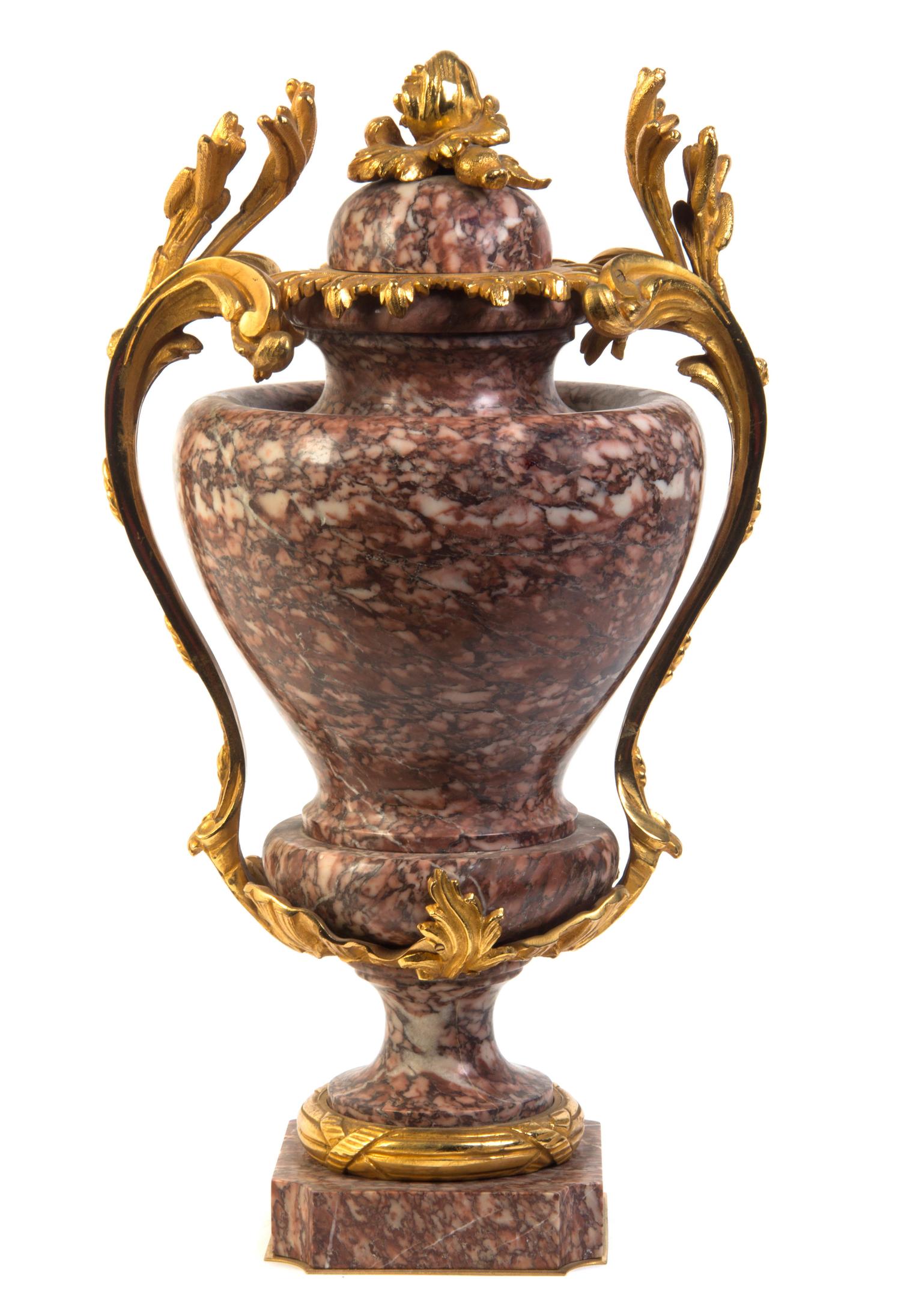 A French Gilt Bronze Mounted Marble Urn, Height 21 1/8 inches.