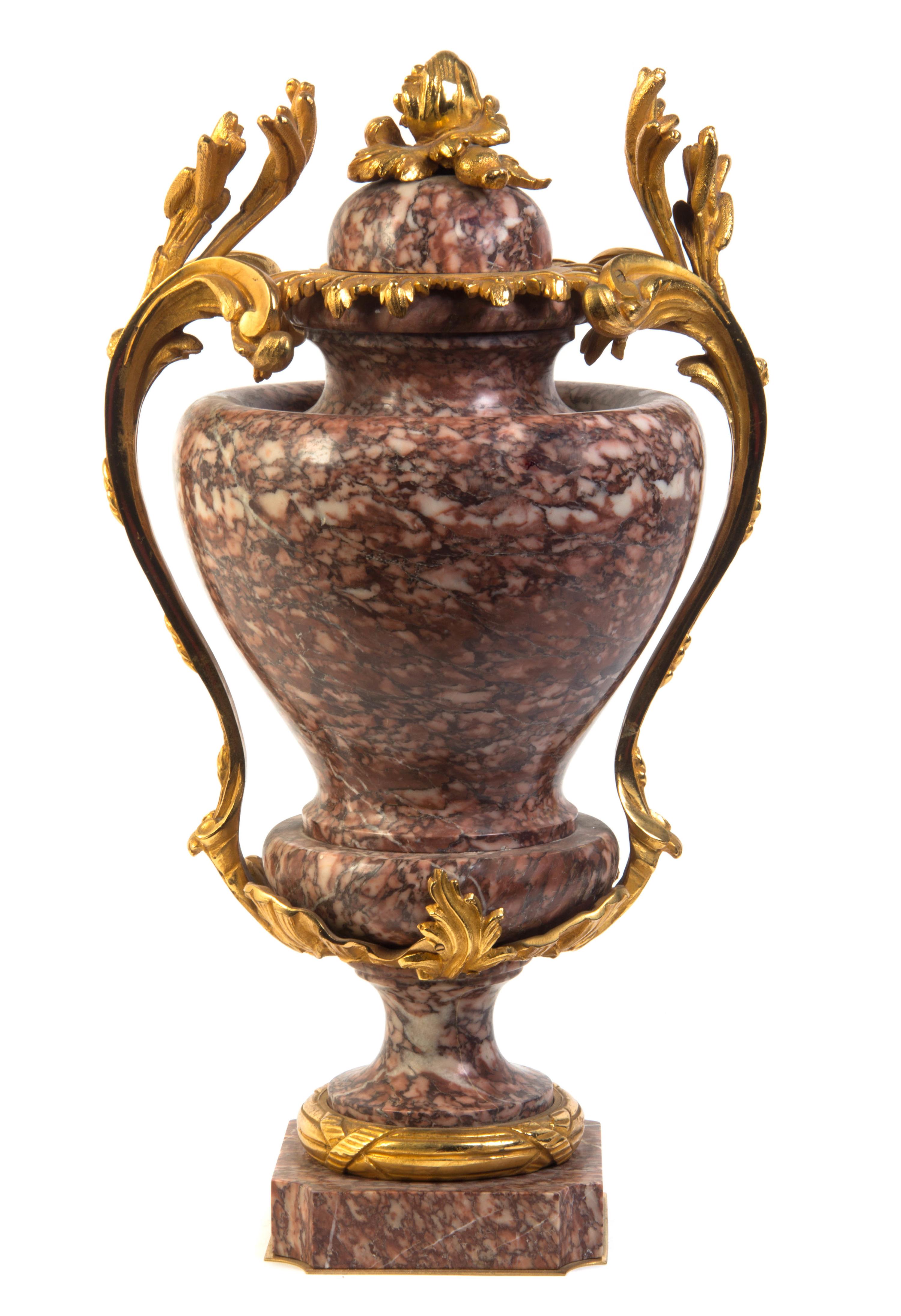 A French Gilt Bronze Mounted Marble Urn, Height 21 1/8 inches.