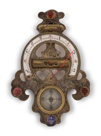 A Chinese Enameled Brass Navigation Compass and Sundial
