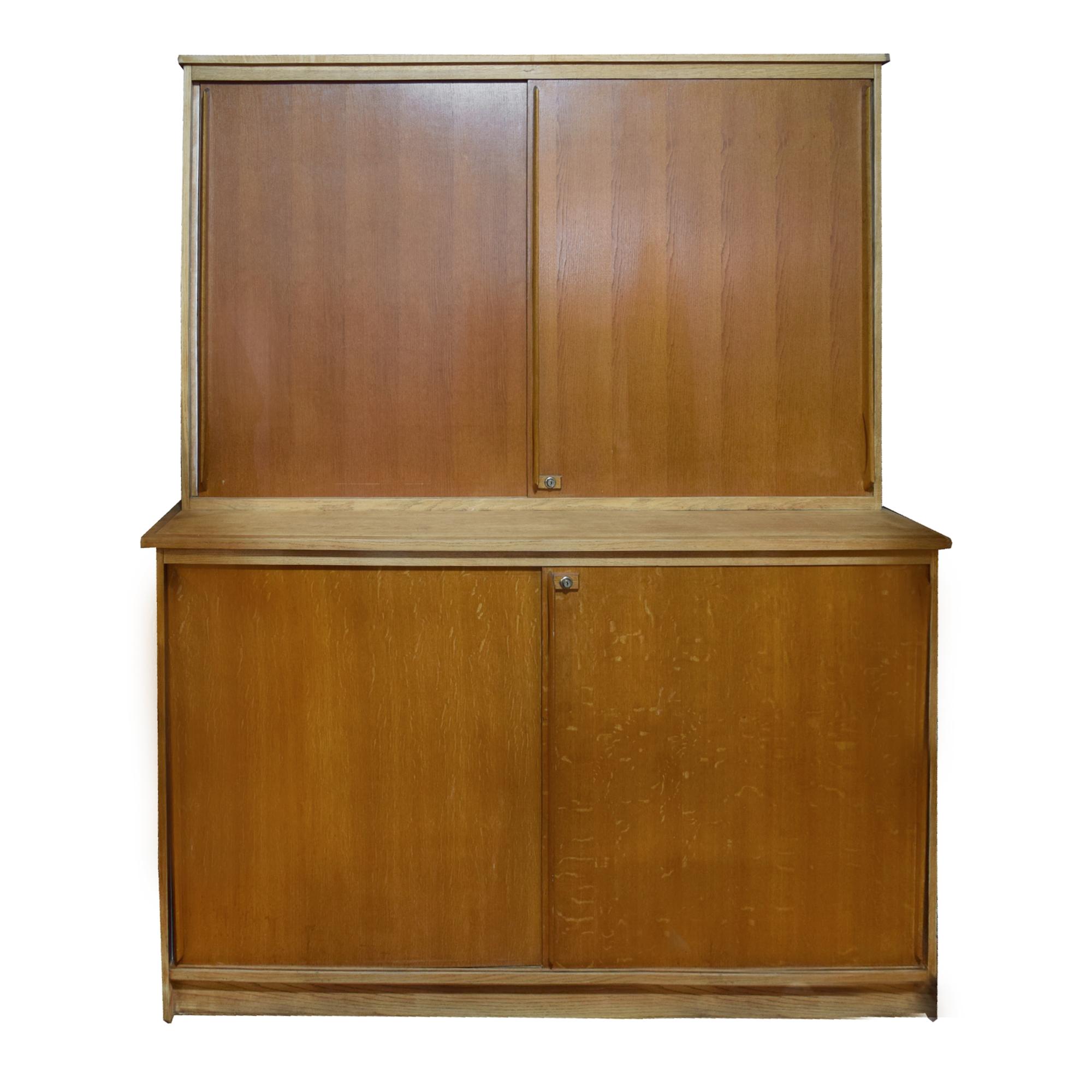 A Mid-Century Two-Tier Wood Cabinet 68" W x 20.5" D x 85.25" H — France, Mid-20th Century