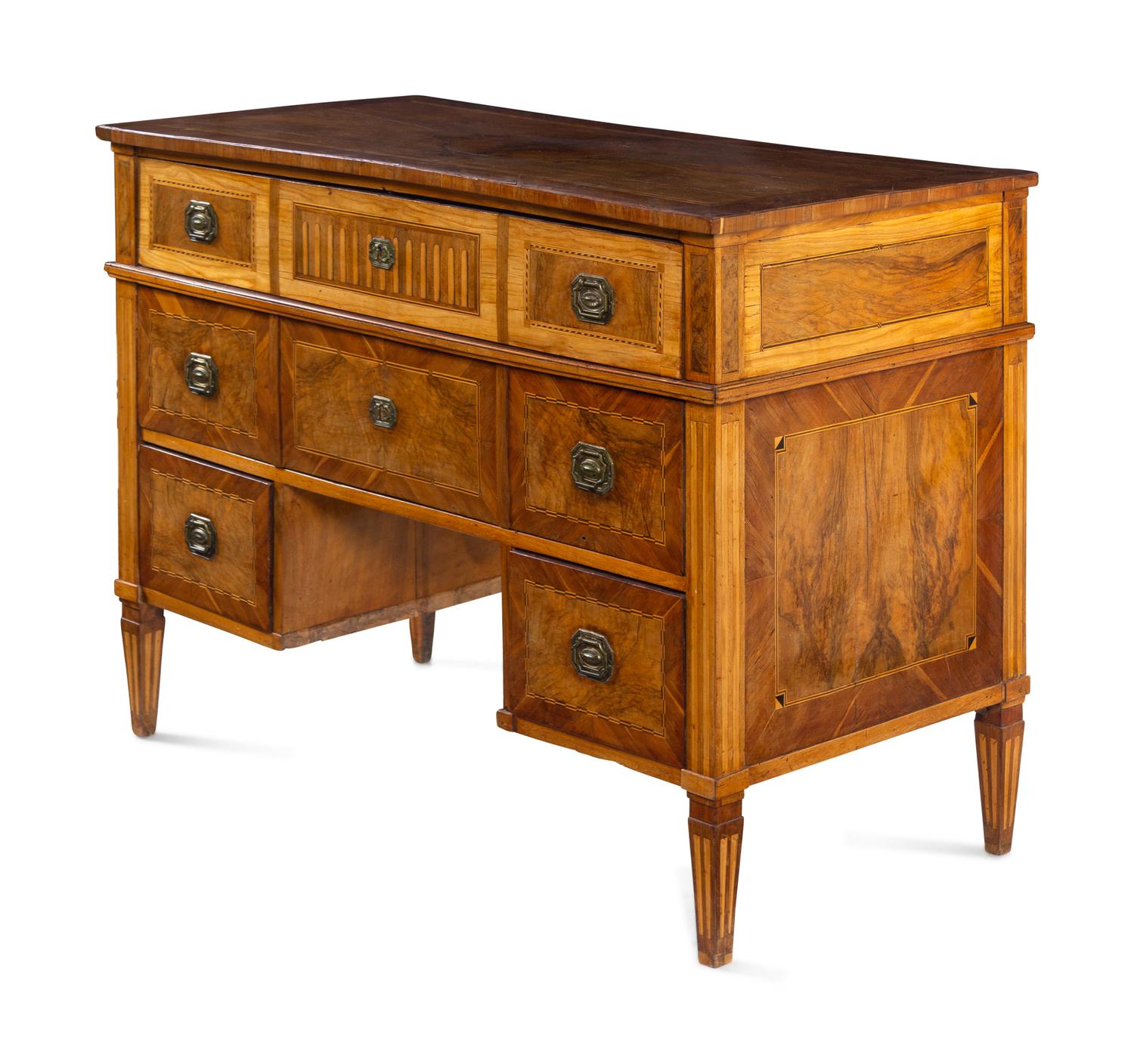 A Louis XVI Walnut and Fruitwood Marquetry Metamorphic Secretary Desk