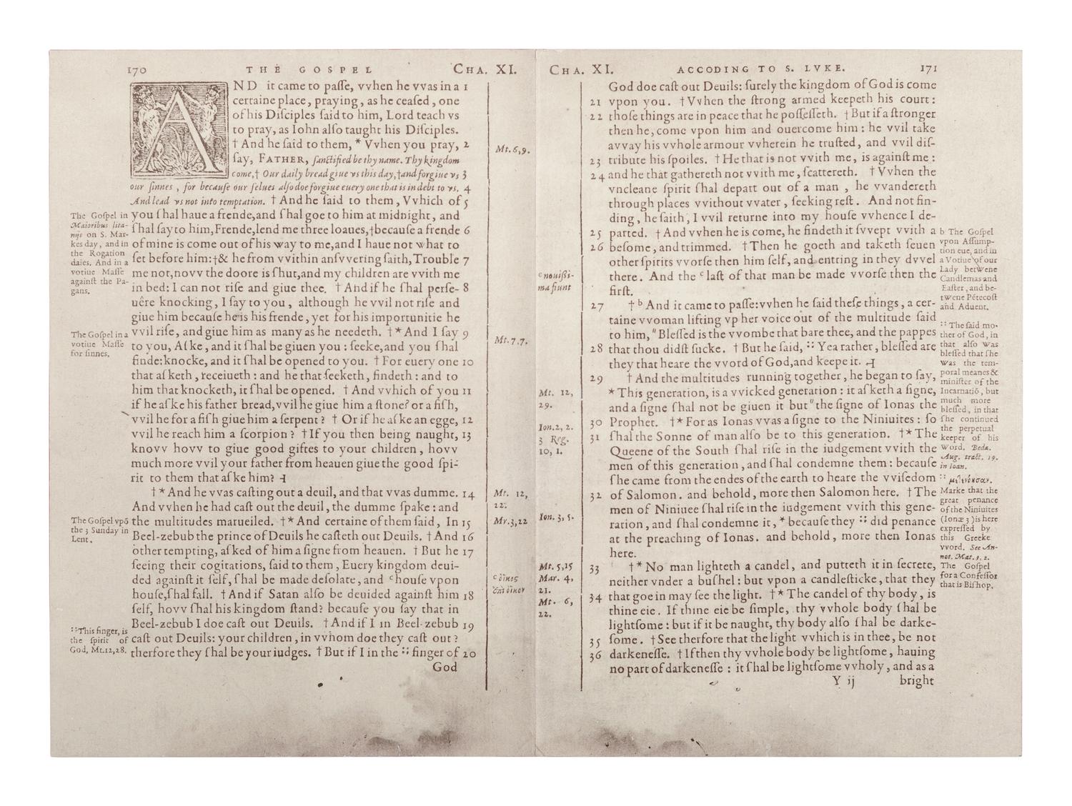 [BIBLE LEAVES - ENGLISH - 16TH AND 17TH CENTURIES]. A group of 8 Bible leaves in English, comprising: