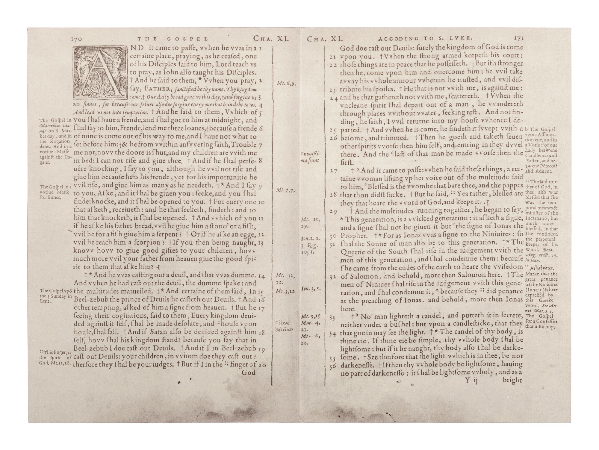[BIBLE LEAVES - ENGLISH - 16TH AND 17TH CENTURIES]. A group of 8 Bible leaves in English, comprising: