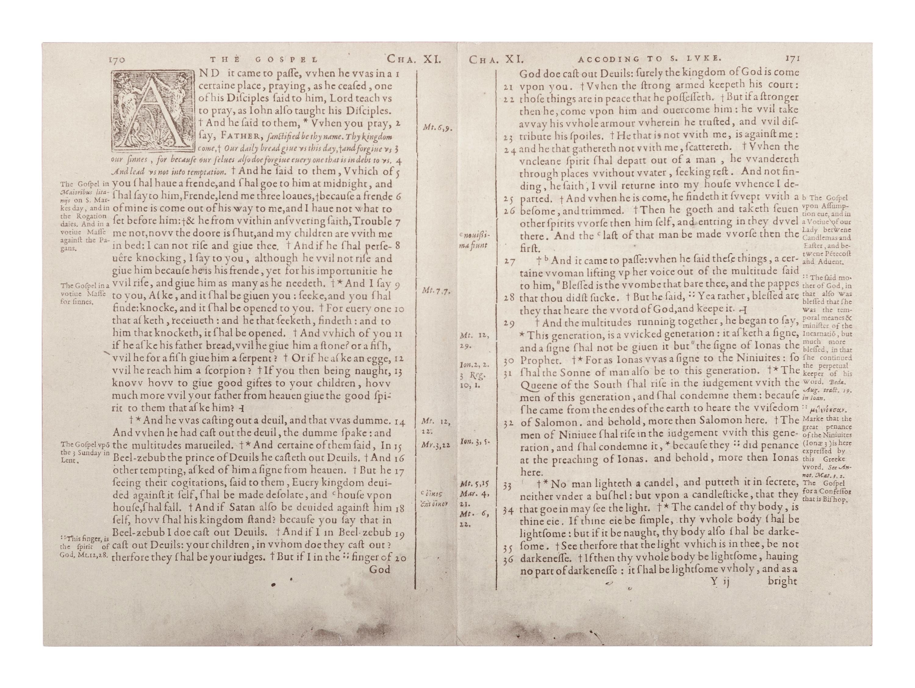 [BIBLE LEAVES - ENGLISH - 16TH AND 17TH CENTURIES]. A group of 8 Bible leaves in English, comprising:
