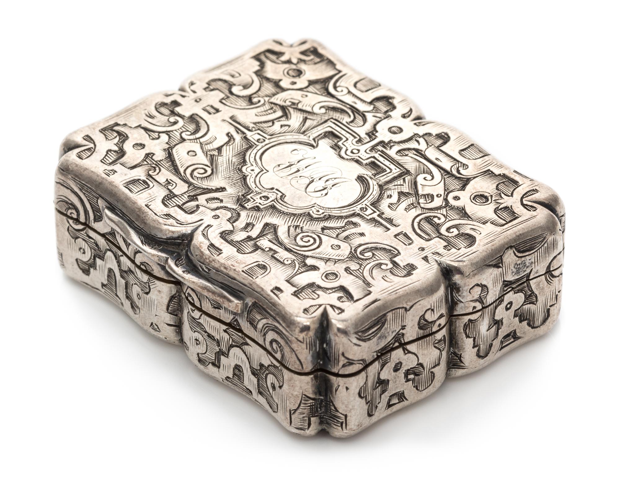 A Victorian Silver Vinaigrette, Charles Rawlings & William Summers, London, 1847, the case worked to show geometric and scroll decorati