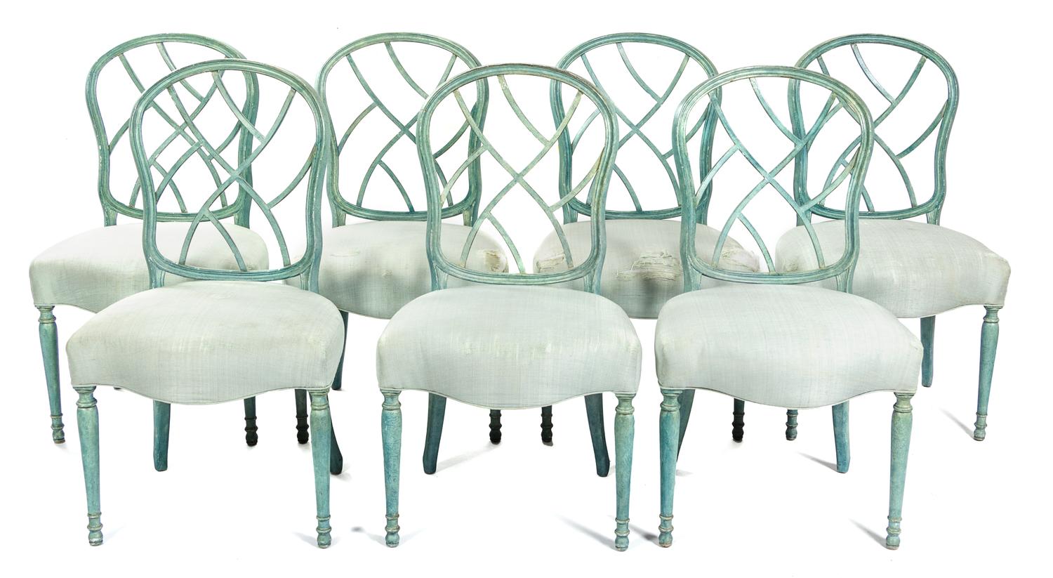 A Set of Fourteen George III Style Painted Dining Chairs Height 37 3/4 inches. — 20TH CENTURY
