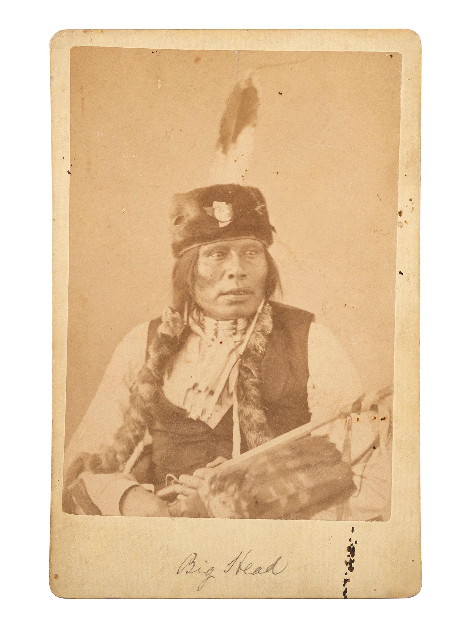 [NATIVE AMERICANS]. [GARDNER, Alexander (1821-1882), photographer]. Cabinet card of Big Head, Upper Yanktonai. [Washington, DC, ca 1872].