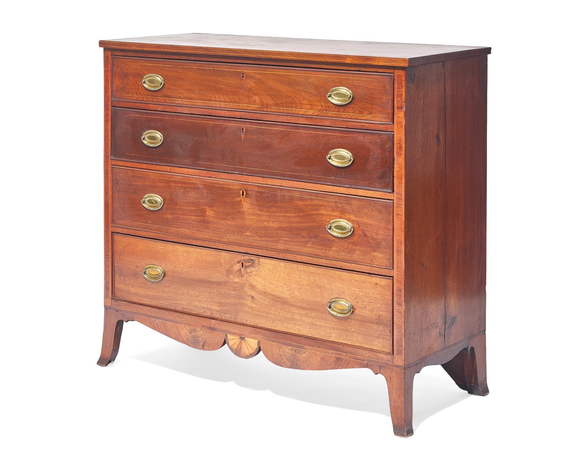 A Federal Inlaid Walnut Chest of Drawers, Circa 1800