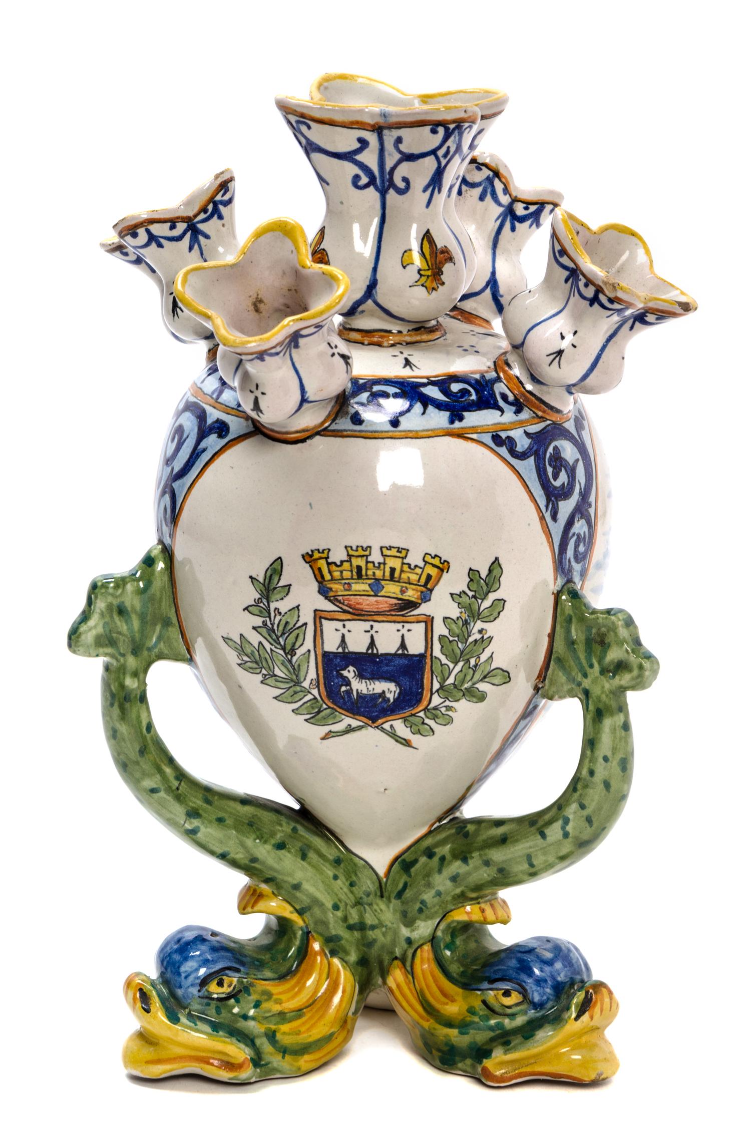 A Quimper Pottery Tulipiere Height 11 1/2 inches.