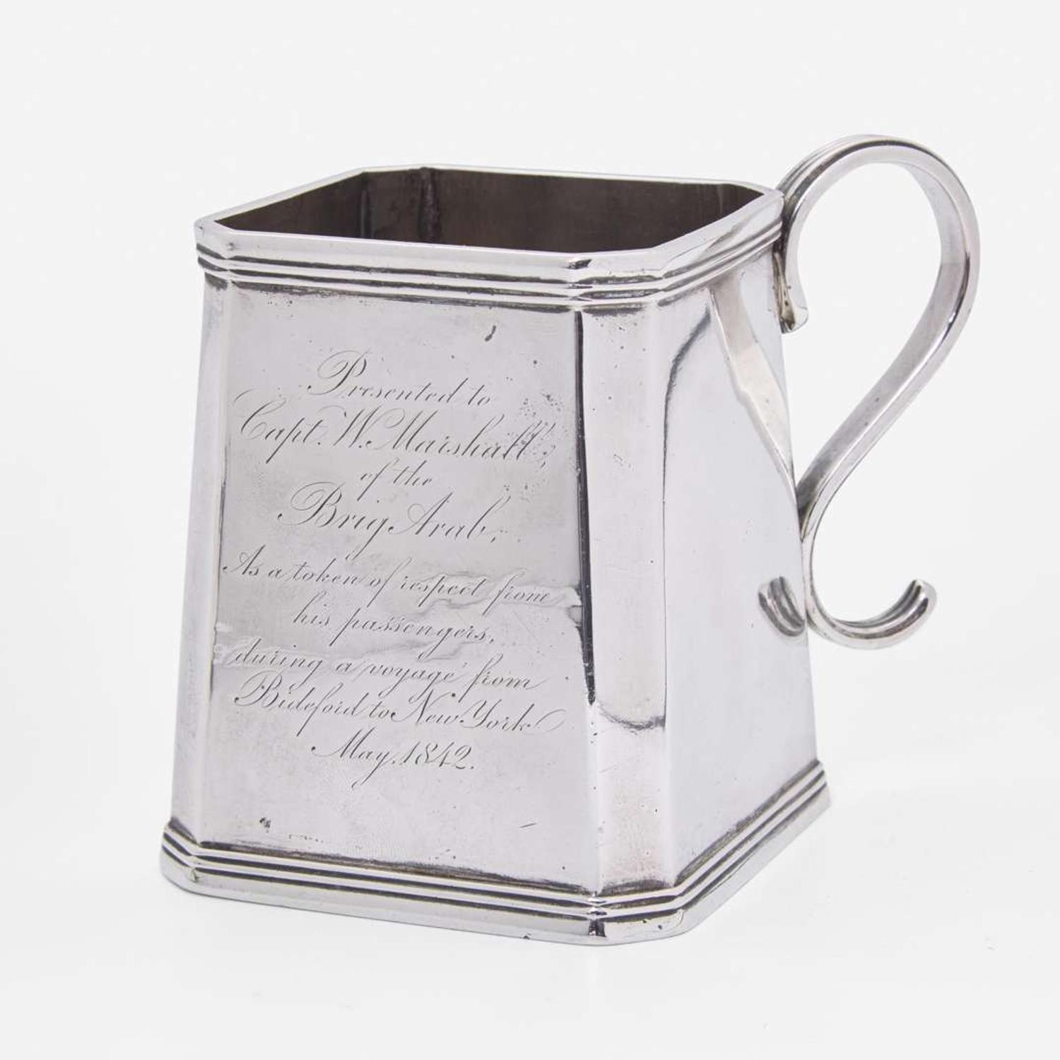A square silver cup Ball, Tompkins & Black (active 1839-1851), New York, NY, dated "1842"