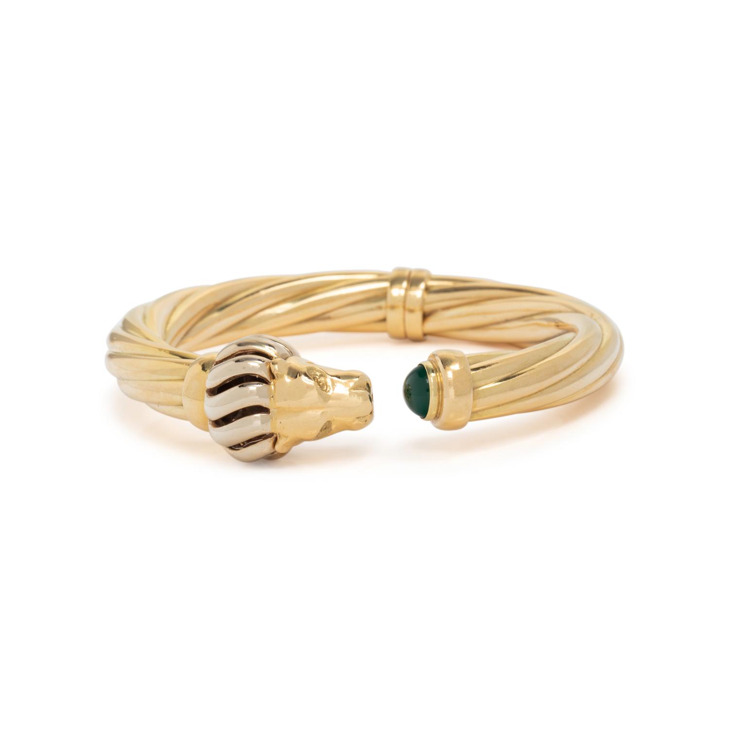 BICOLOR GOLD LIONS HEAD BANGLE BRACELET
